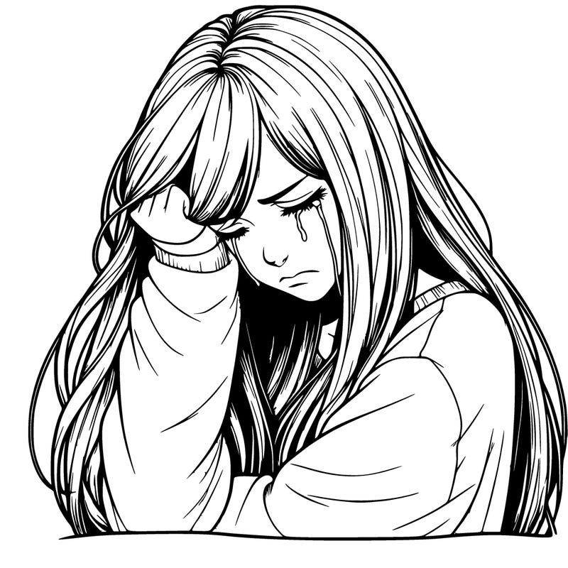 realistic depressed girl with long hair crying