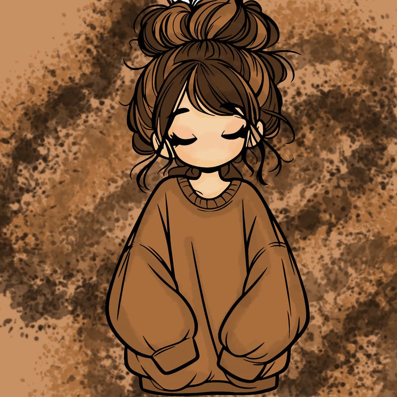 girl with baggy sweatshirt and messy bun