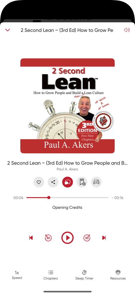 2 Second Lean Play - Interface do player de audiolivro no aplicativo 2 Second Lean Play mostrando a capa do livro de Paul Akers e os controles de reprodução