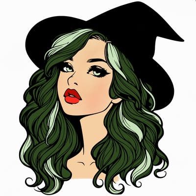 realistic witch girl with wavy hair and lips