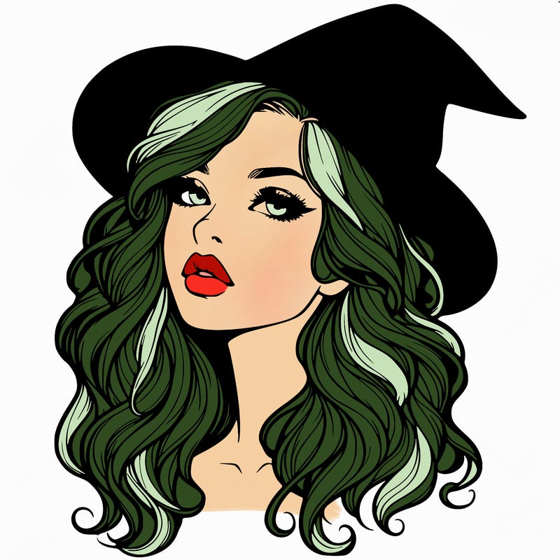 realistic witch girl with wavy hair and lips