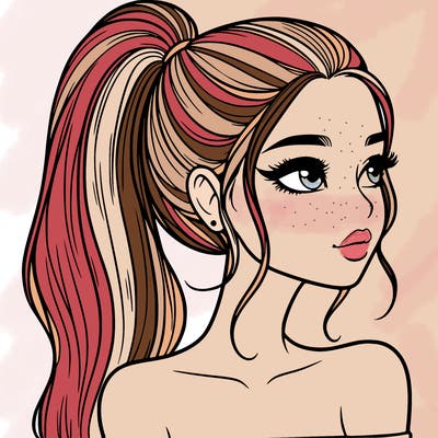 a beautiful and realistic girl with a high pony tail