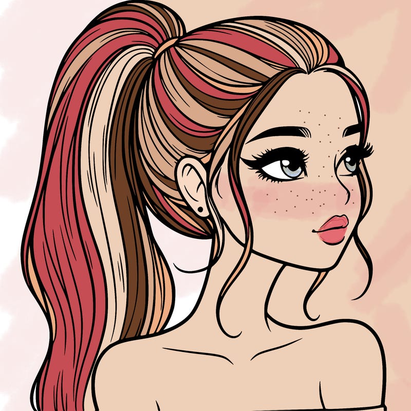 a beautiful and realistic girl with a high pony tail