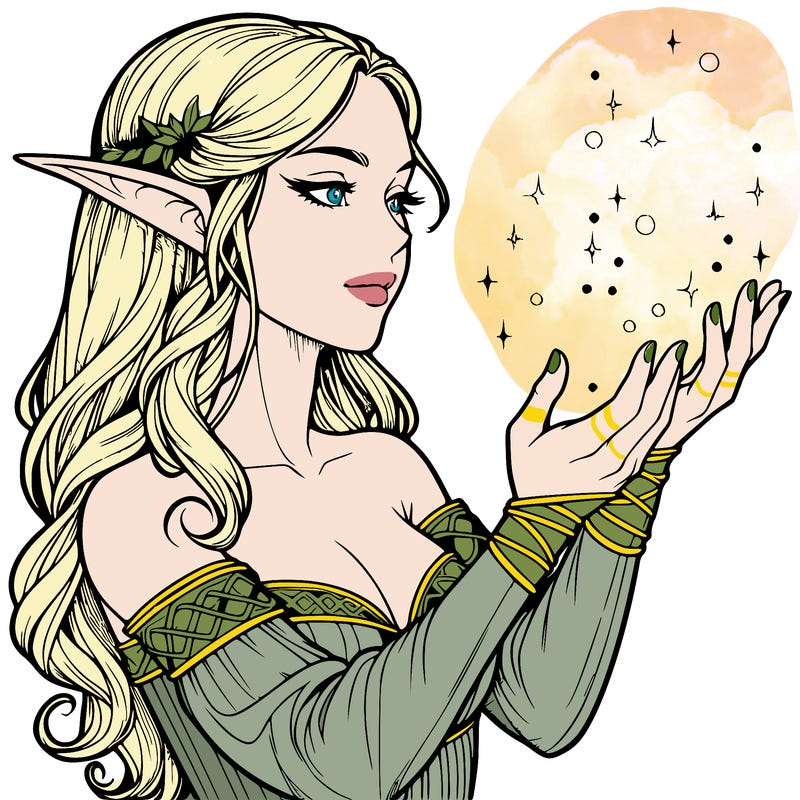 realistic elf girl doing magic