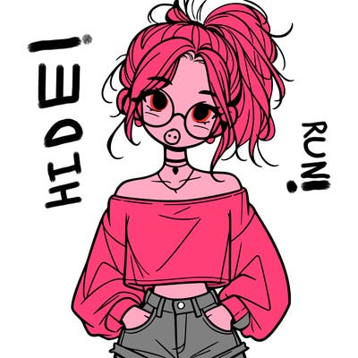 girl with a messy ponytail glasses a baggy crop top and jean shorts