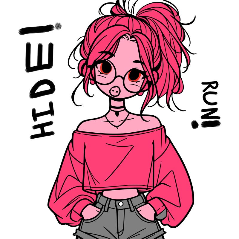 girl with a messy ponytail glasses a baggy crop top and jean shorts