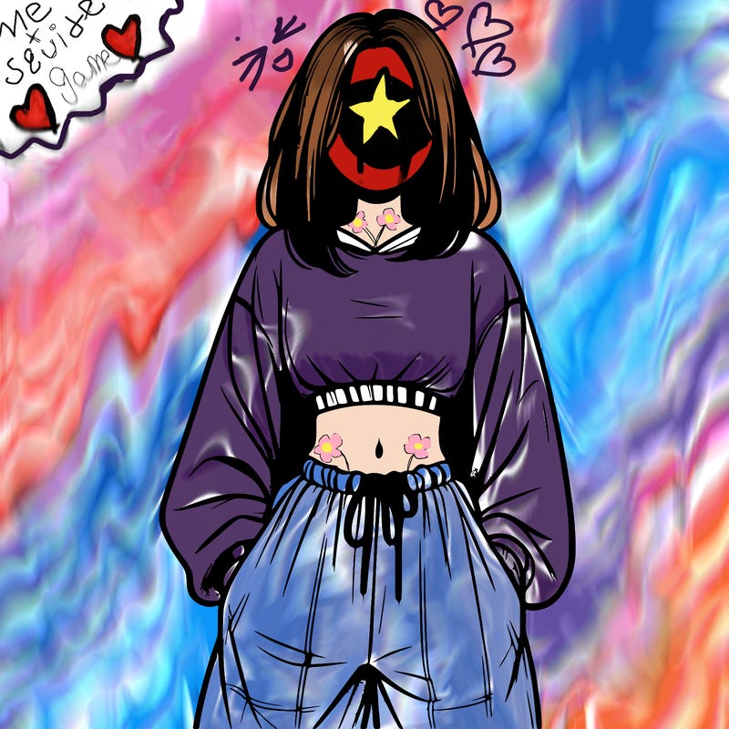 realistic girl faceless with baggy pants and a crop top