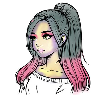 realistic girl with a high ponytail