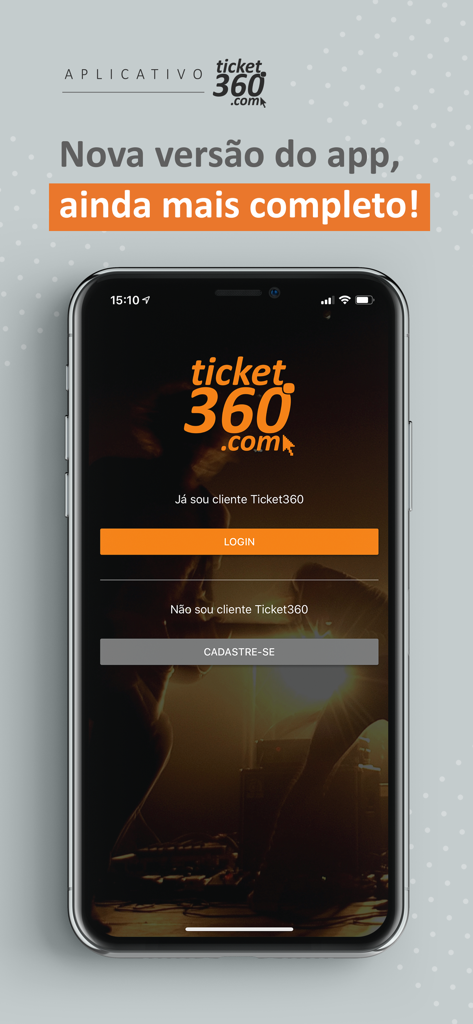 Ticket360 - The login and registration screen of the Ticket360 mobile app for event tickets