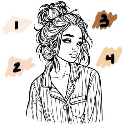 realistic woman with pajamas on and a messy bun