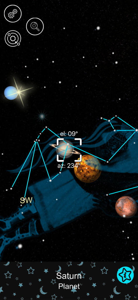 Star Map Tracker: Sky Journey - Augmented reality view of Saturn and constellations in the night sky