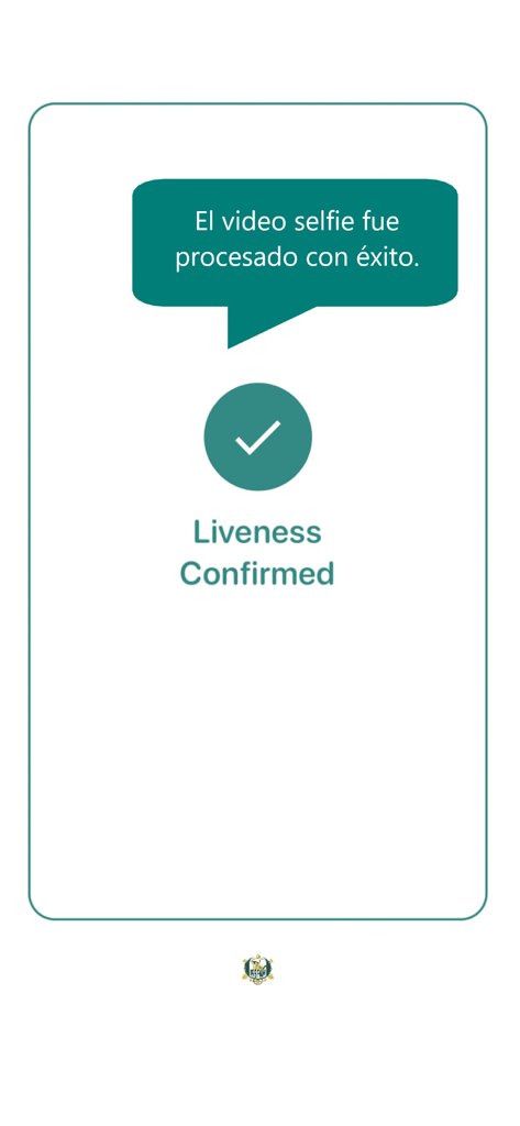 Revista Supervivencia Militar - Schermata di conferma nell'app Revista Supervivencia Militar che mostra l'elaborazione riuscita di un video selfie e il messaggio "liveness confirmed".