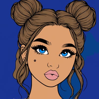 realistic girl with two buns on her hair and lips