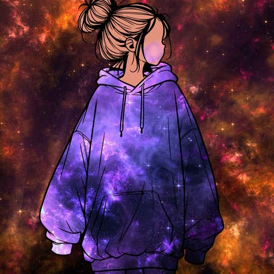realistic girl with a oversized sweatshirt on and a bun