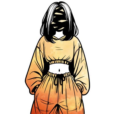 realistic girl faceless with baggy pants and a crop top