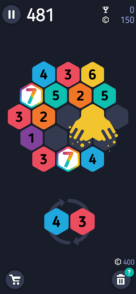 Make7! Hexa Puzzle - Make7 Hexa Puzzle gameplay showing a grid of colorful numbered hexagons and a merge effect.