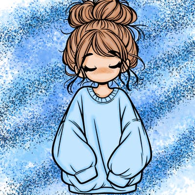 girl with baggy sweatshirt and messy bun