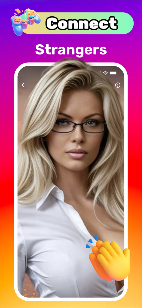 AICht app screen showing a blonde AI female character with a Connect Strangers heading.