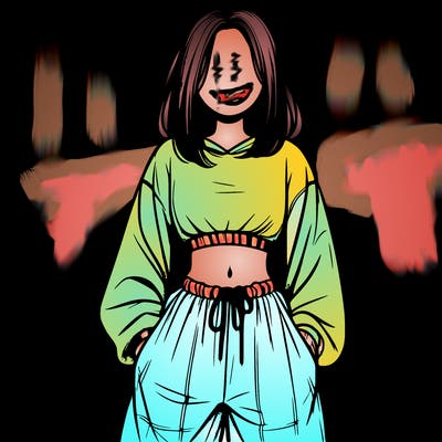 realistic girl faceless with baggy pants and a crop top