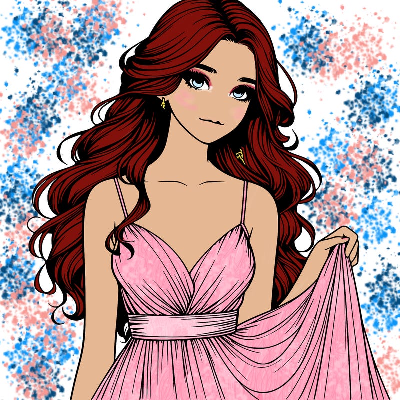 realistic girl in flowy silky prom dress