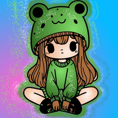 a girl wearing a frog hat and some frog socks