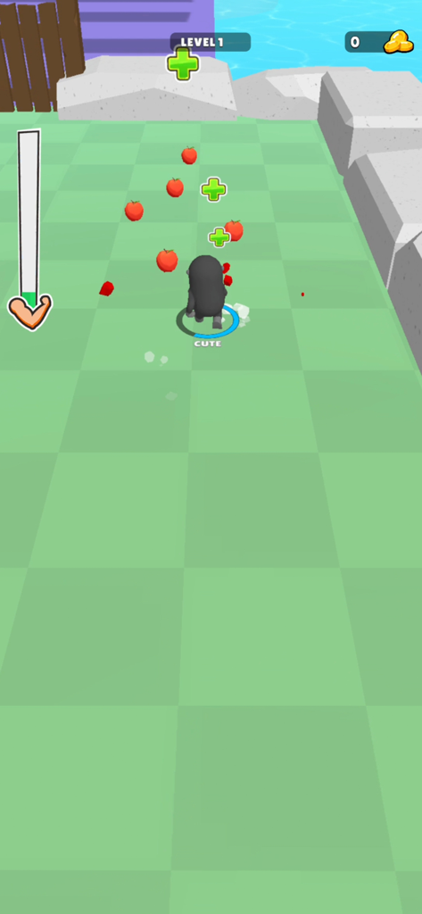 Monster Evolution! - Kleines, süßes Monster sammelt Äpfel zur Entwicklung in Level eins des Monster Evolution Spiels