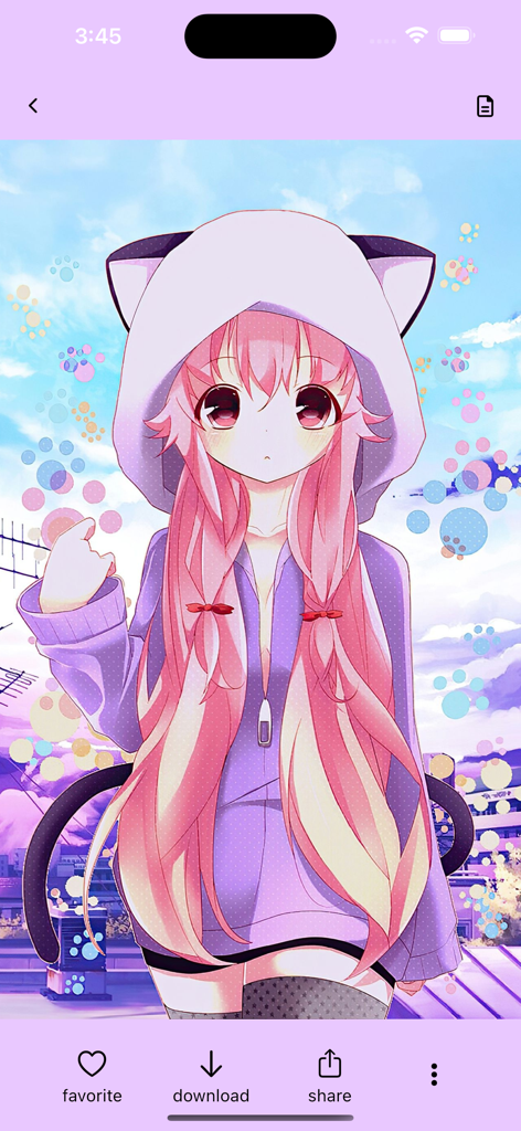 Aesthetic - Kawaii Wallpapers! - Garota de anime kawaii com cabelo rosa usando um moletom com orelhas de gato em um fundo estético colorido