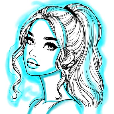 realistic girl with a ponytail on her hair and lips