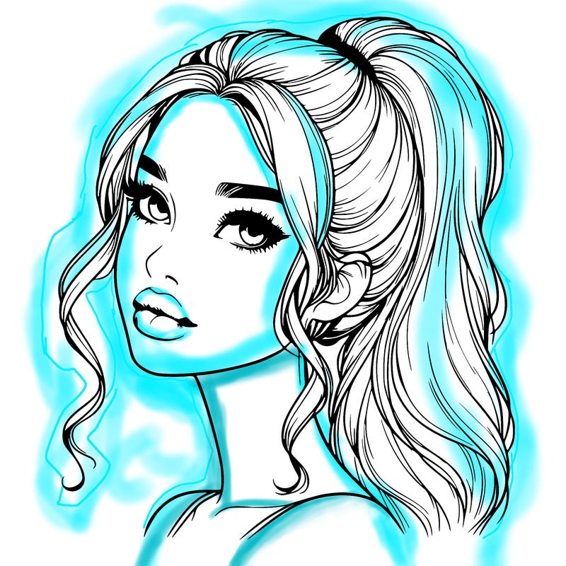 realistic girl with a ponytail on her hair and lips