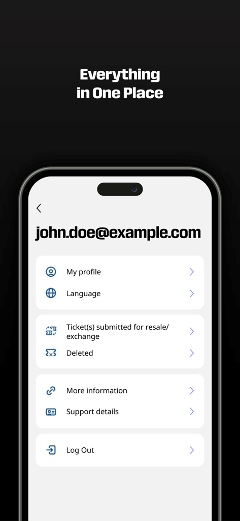 FWC26 Play-Off Mobile Tickets - User profile and settings screen of the FWC26 Play-Off Mobile Tickets app.