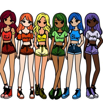 a group of girls wearing crop tops and shorts