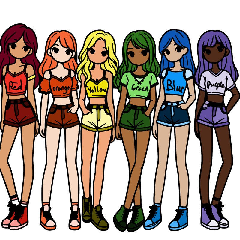 a group of girls wearing crop tops and shorts