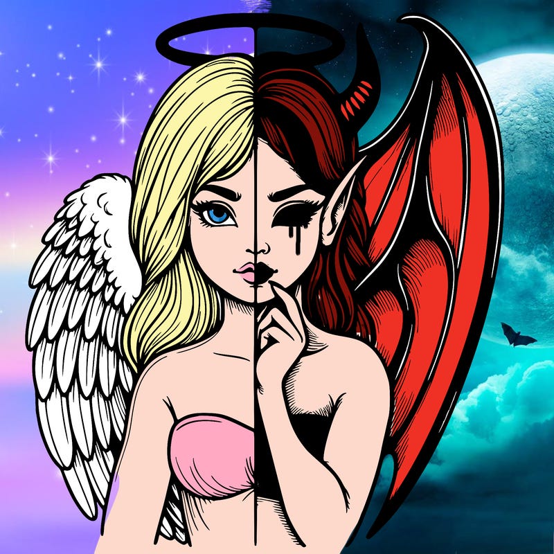 realistic angel half demon