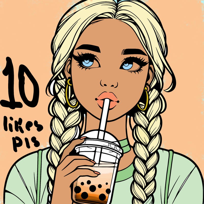 realistic girl with braided hair drinking boba