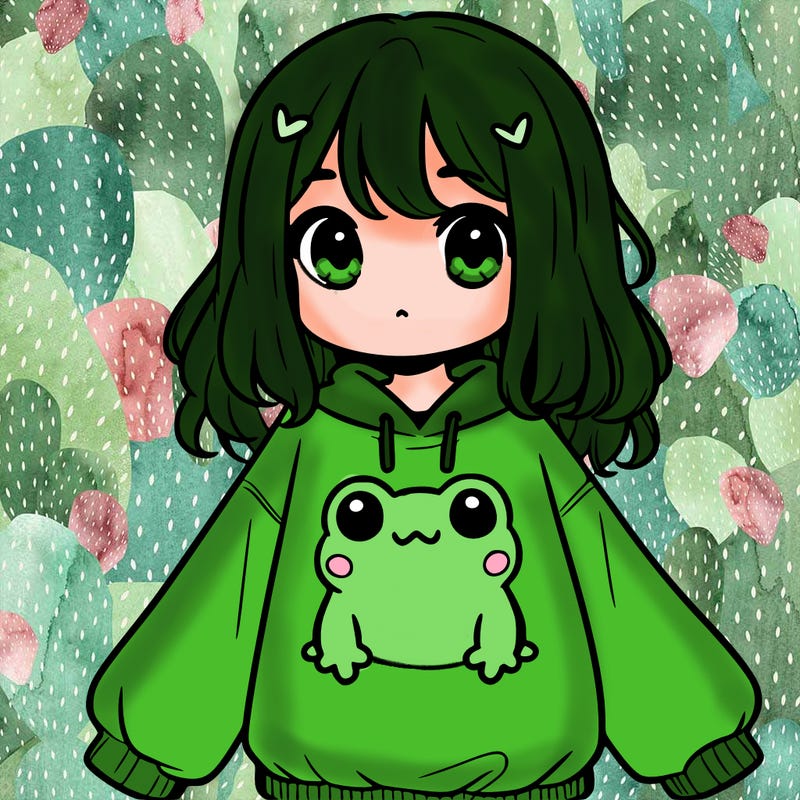 girl wearing frogging sweatshirt