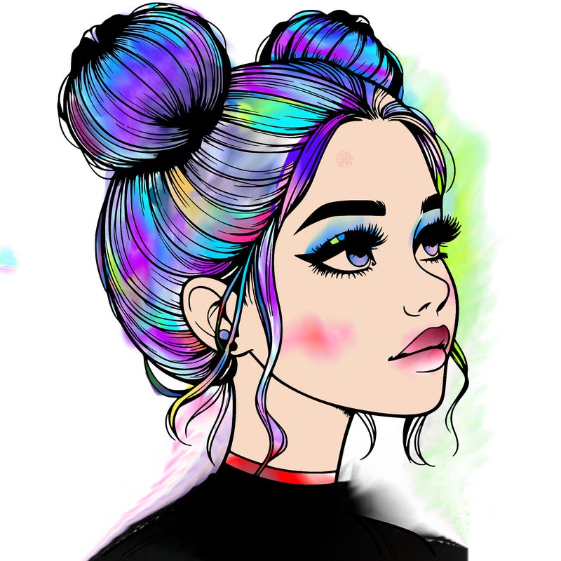realistic girl with buns on the top of her head