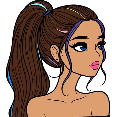 a beautiful and realistic girl with a high pony tail