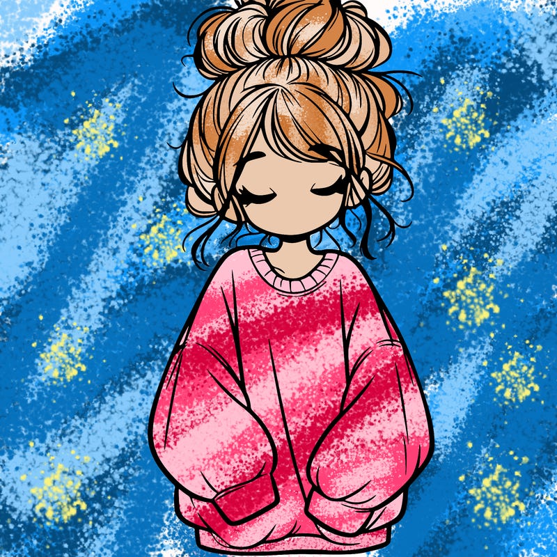girl with baggy sweatshirt and messy bun
