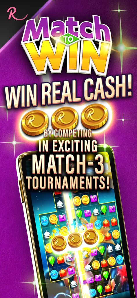Match To Win: Real Money Games - Vinci denaro reale partecipando a tornei di puzzle match-3 nell'app Match To Win.