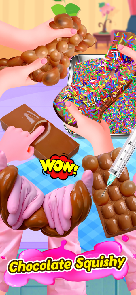 Various satisfying chocolate themed ASMR squishy and fidget mini games