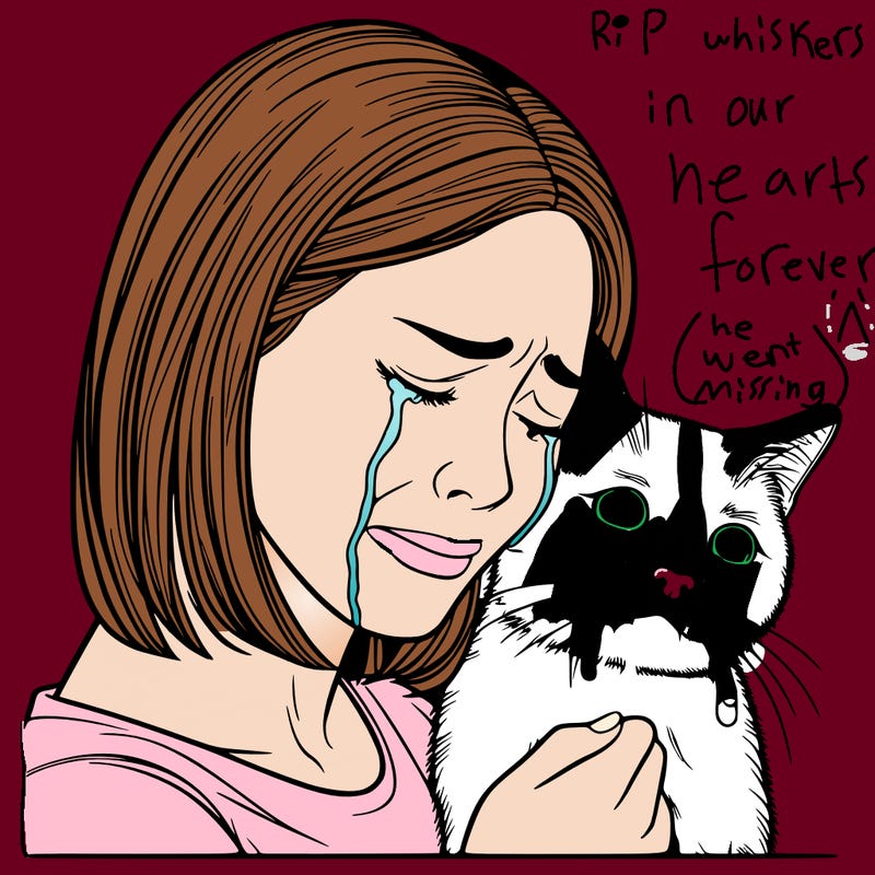 woman crying with realistic cat