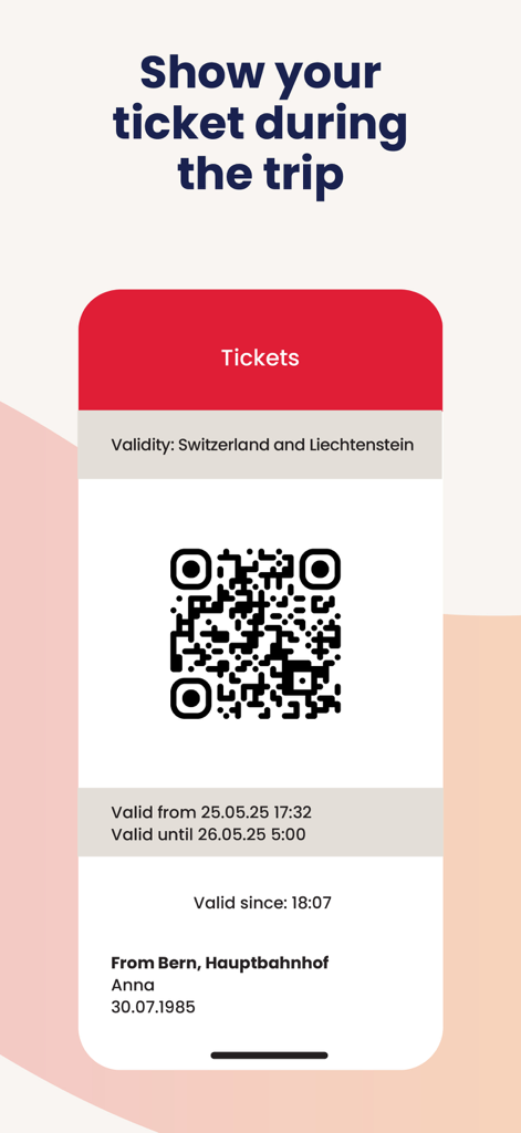 FAIRTIQ - FAIRTIQ app screen displaying a digital transit ticket with a QR code for public transportation