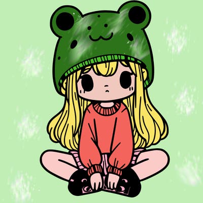 a girl wearing a frog hat and some frog socks