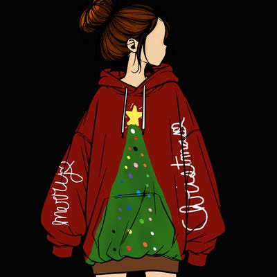 realistic girl with a oversized sweatshirt on and a bun