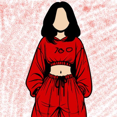 realistic girl faceless with baggy pants and a crop top