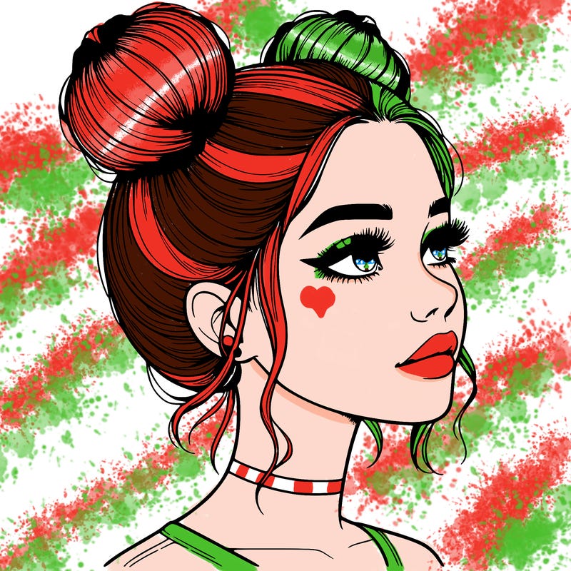 realistic girl with buns on the top of her head