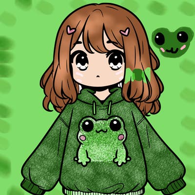 girl wearing frogging sweatshirt