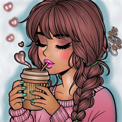 realistic girl drinking coffee