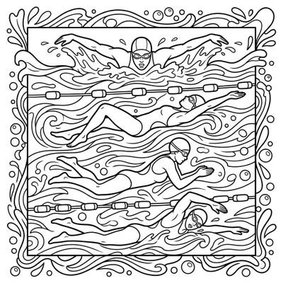 Capture the thrilling energy of a swim meet with this dynamic individual medley swimmers coloring page. Unleash your creativity by adding vibrant colors to each stroke and the swirling water.