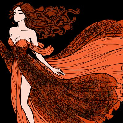 realistic woman in dress flowing the the wind